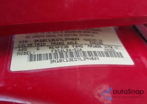 2007 Nissan Versa 1.8S из США, поврежденный, VIN 3N1BC13E07L394824